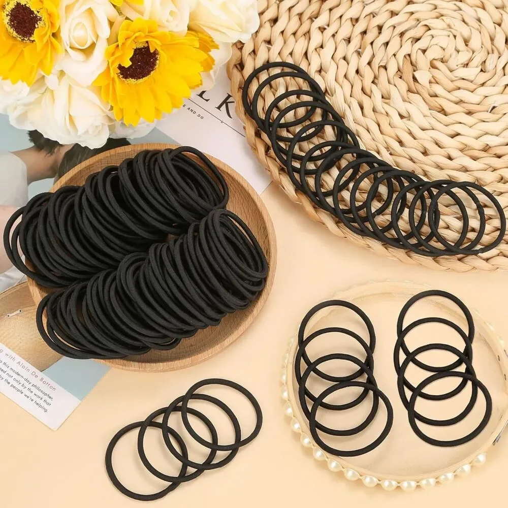 Women's 200 Pcs Black Hair Ties Elastics Ponytail Bands for Thick Curly Hair
